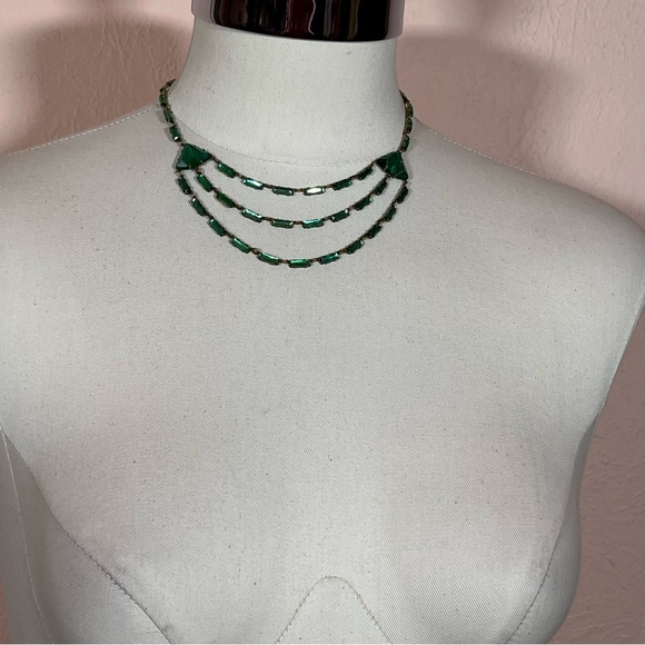 Antique Czechoslovakian green glass brass 1920’s  art deco choker necklace￼ - Picture 4 of 17